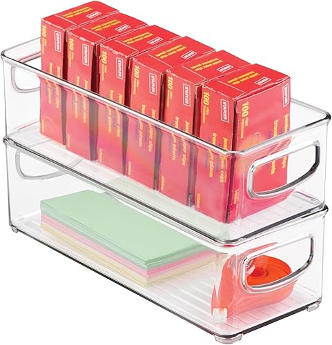 mDesign contenedor apilable de plástico con asas, para la oficina en casa