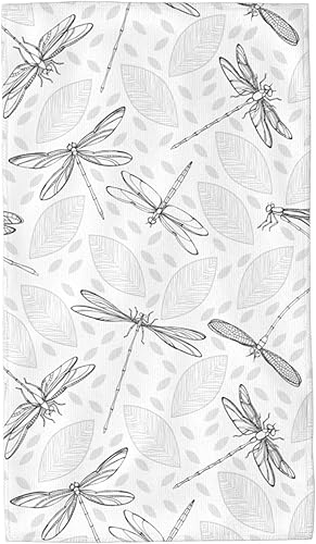 Toallas largas de mano, elegantes libélulas voladoras, toalla ultra suave, patrón de hojas dibujadas a mano, absorbentes, toallas de lujo para baño,