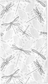 VARUN Long Hand Towels Elegant Flying Dragonflies Ultra Soft Towel Seamless Leaves Pattern Hand Drawn Painting Absorbent Luxury Towels for Bathroom Hotel Gym and Spa 27.5x15.7in