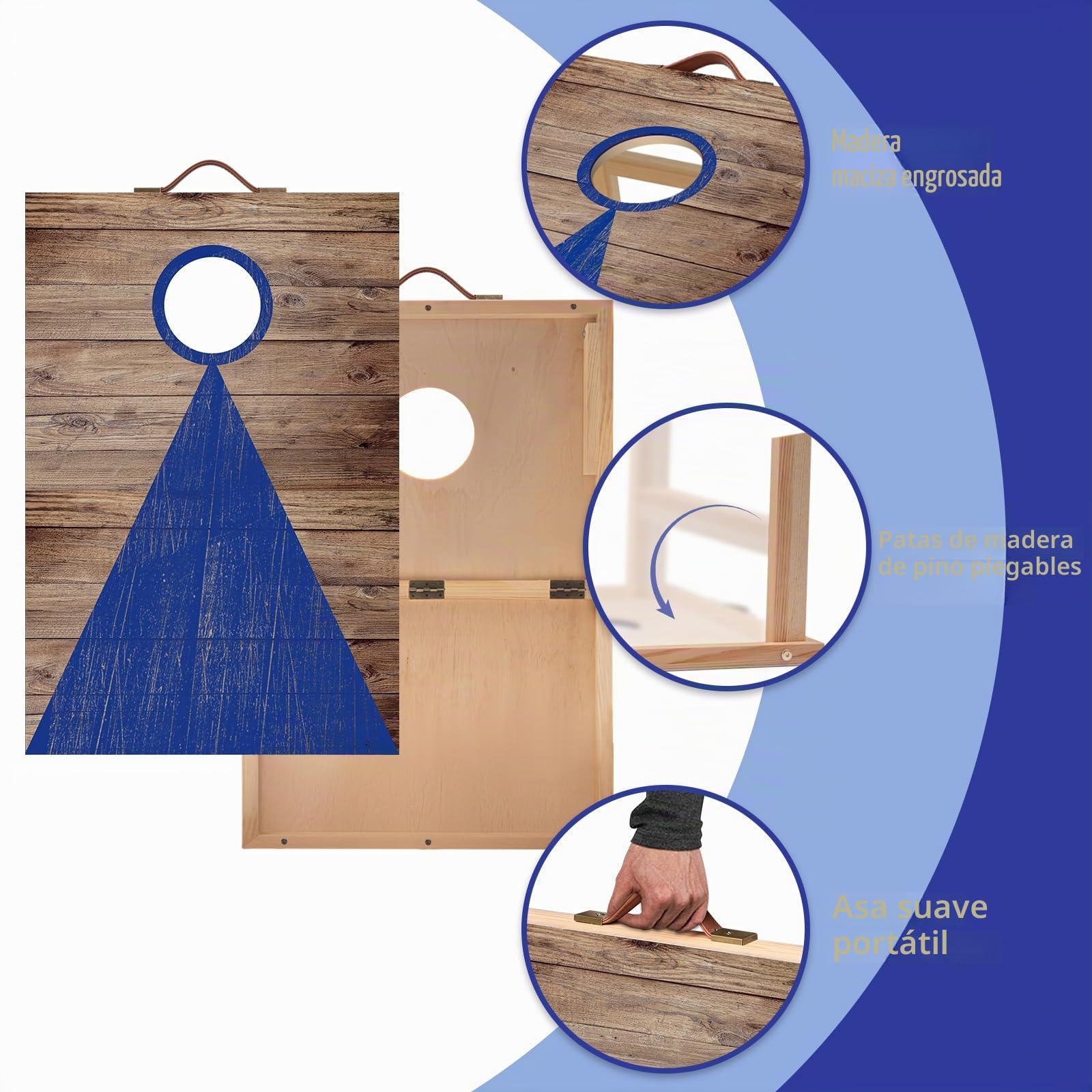 NZQXJXZ Juego de Cornhole, 60 x 40 cm Tableros de Madera Maciza Premium con Agujeros de maíz con 6 Bolsas de Frijoles y una Bolsa de Transporte, Juego de Lanzamiento de maíz para Familia y Adultos