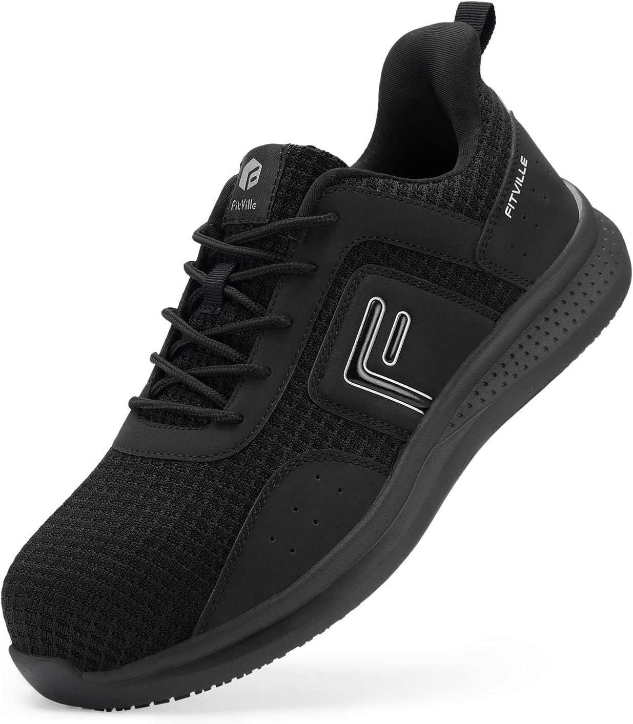 FitVilleWide Fit Safety Trainers for Men Lightweight Composite Toe Work Shoes Non Slip Industrial Construction Warehouse Shoe