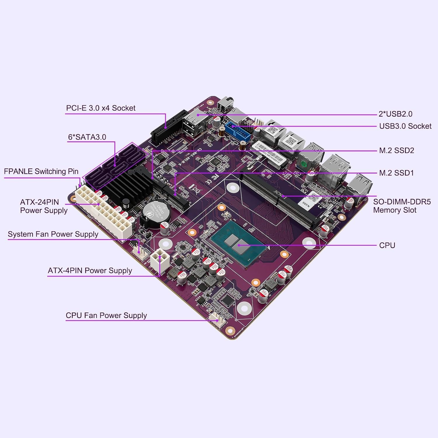 Amazon | NAS マザーボード N100 I3-N305 パープル NAS コンピュータ