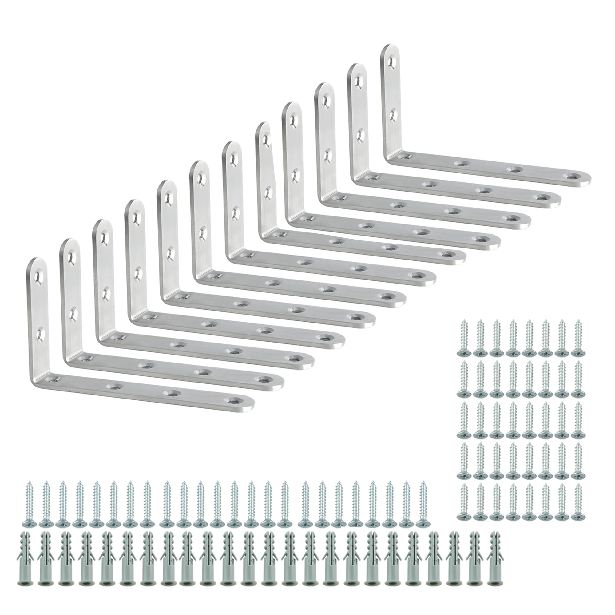 Alise 12 Pcs Floating Shelf Brackets,Heavy Duty L Bracket Corner Brace,5'' x 3'' Stainless Steel Corner Joint Angle Bracket for Hanging Support