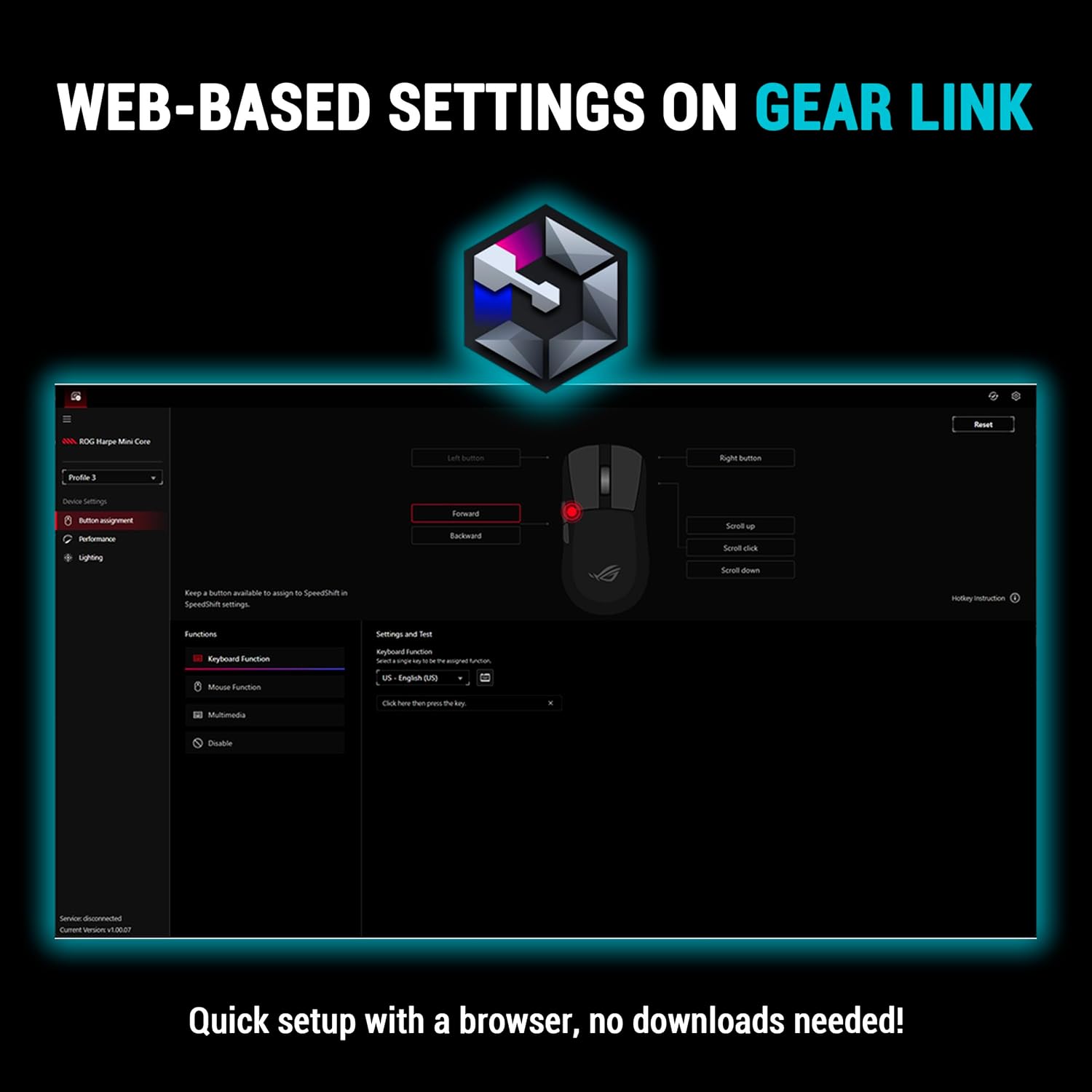 ASUS ROG Harpe Mini Core Wired Gaming Mouse – Wired USB, Small Compact Design, Right-Handed, 52g Lightweight, 12K DPI, Pro-Approved, Gear Link Web-Based Configuration, PC/Mac Support - Black - Image 6