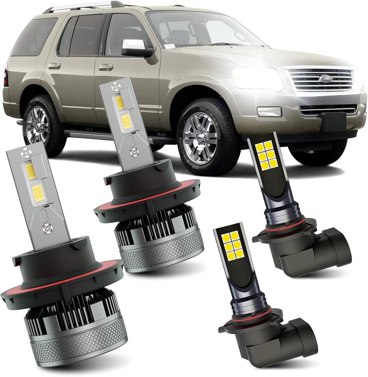 AWALITED Fits for 2006-2010 Ford Explorer High Low Beam Fog Lights Bulbs Combo, 6000K White Plug-and-Play Super Bright Light Bulbs, Pack of 4