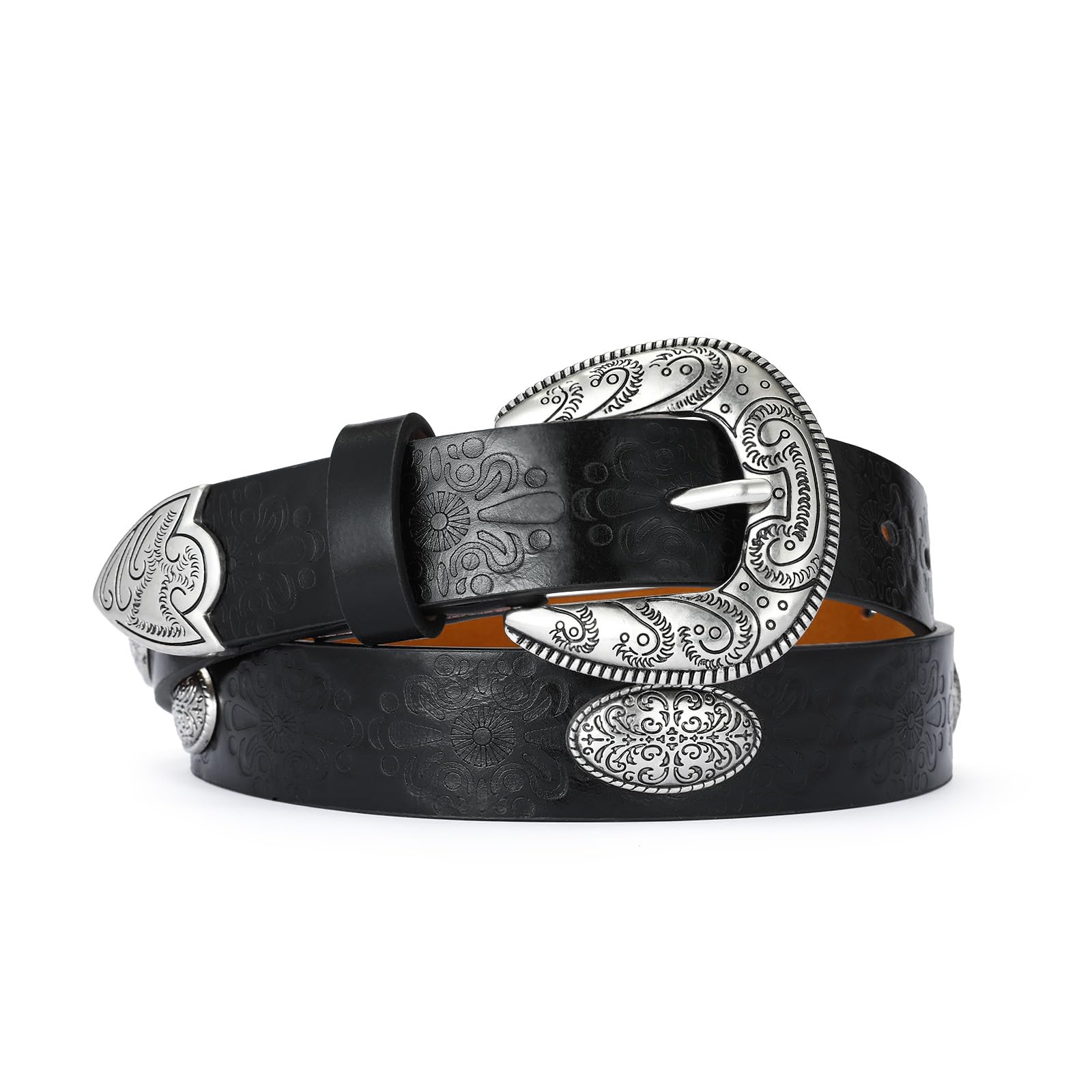 RISANTRY Western Belt for Women Ladies Cowgirl Skinny Country Belt for Pants Jeans, Womens Black Thin Belts