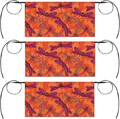 bisibuy 3 Pocket Waist Apron, Pack of 3, Dragonfly Bird Server Short Apron for Men Women, Kitchen, Restaurant, Cafe Delantales De Mesera Para Mujer