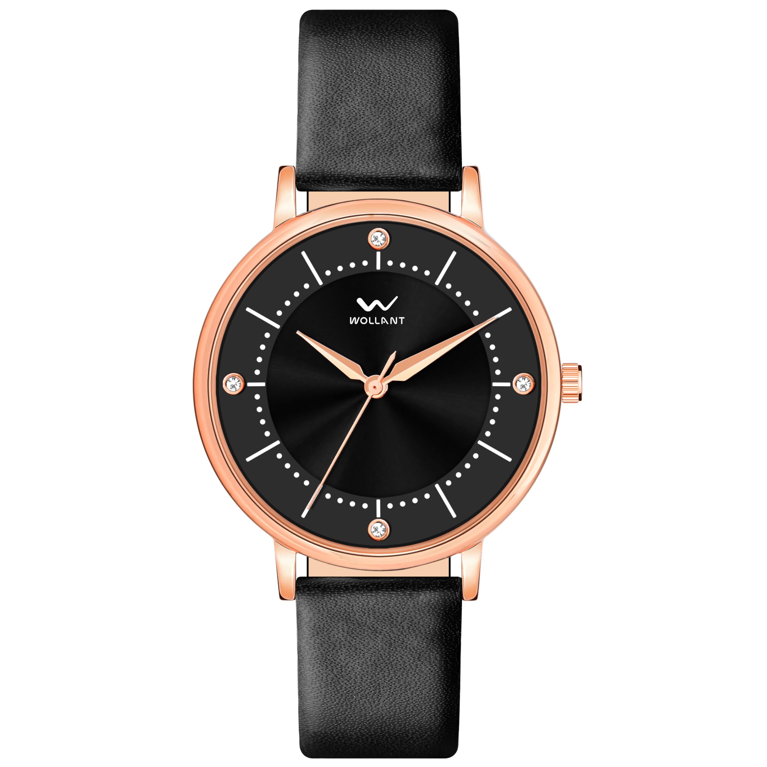 Wollant Womens Analogue Wrist Watches, Diamond Studded Dial, Rose Gold/Silver Coloured, Stylish Leather Strap (Black-Rose Gold) (B0DCBMKZL4) Amazon Price History, Amazon Price Tracker