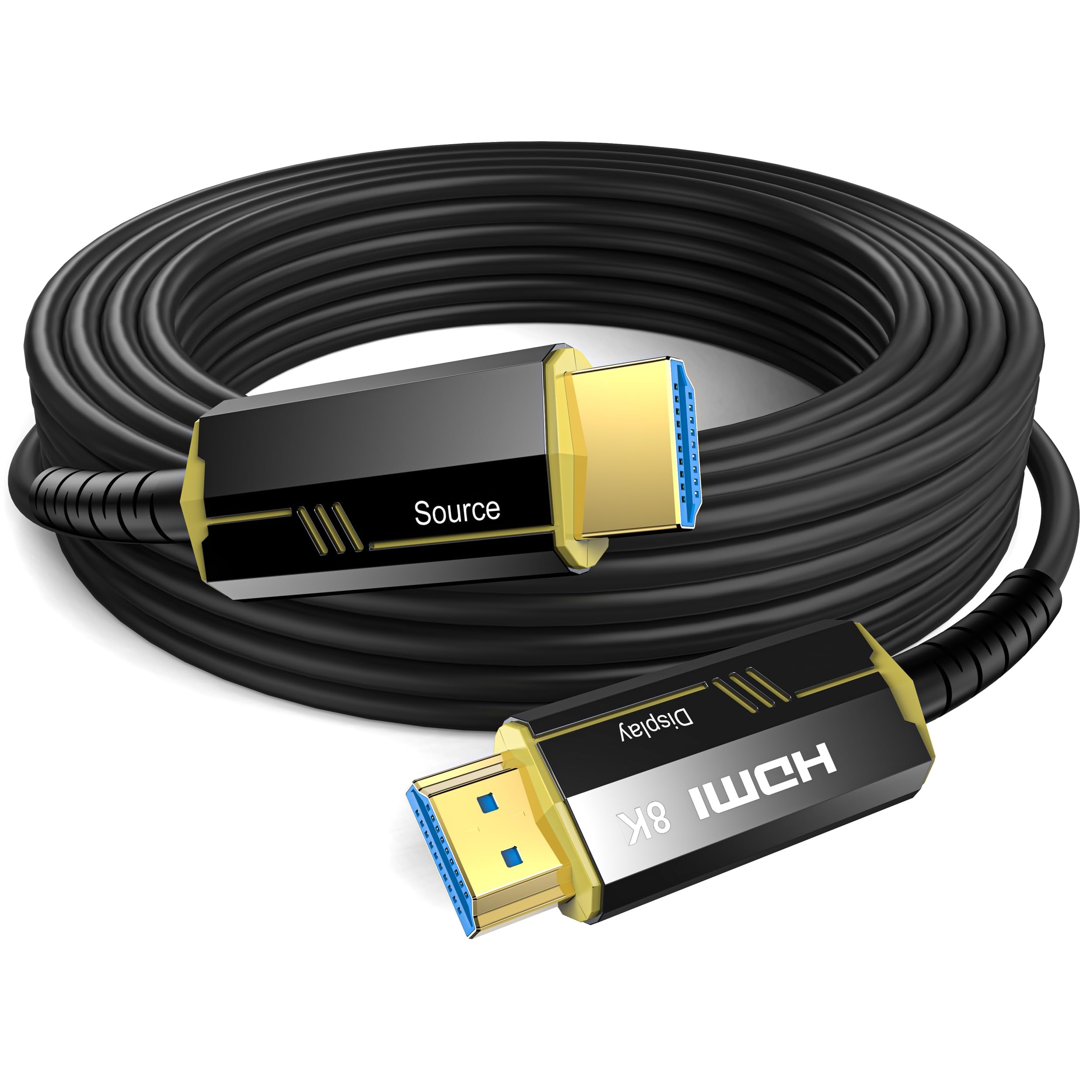 HDMI Kabel 15M Glasfaser 8K, HDMI 2.1 Kabel (HDMI 2.1, 48Gbps) Ultra High Speed Unterstützung 8K@60Hz 4k@120/144Hz Dynamisches HDR, eARC, ARR, Dolby Atmos für PS5/4 HDTV Monitor PC Laptop