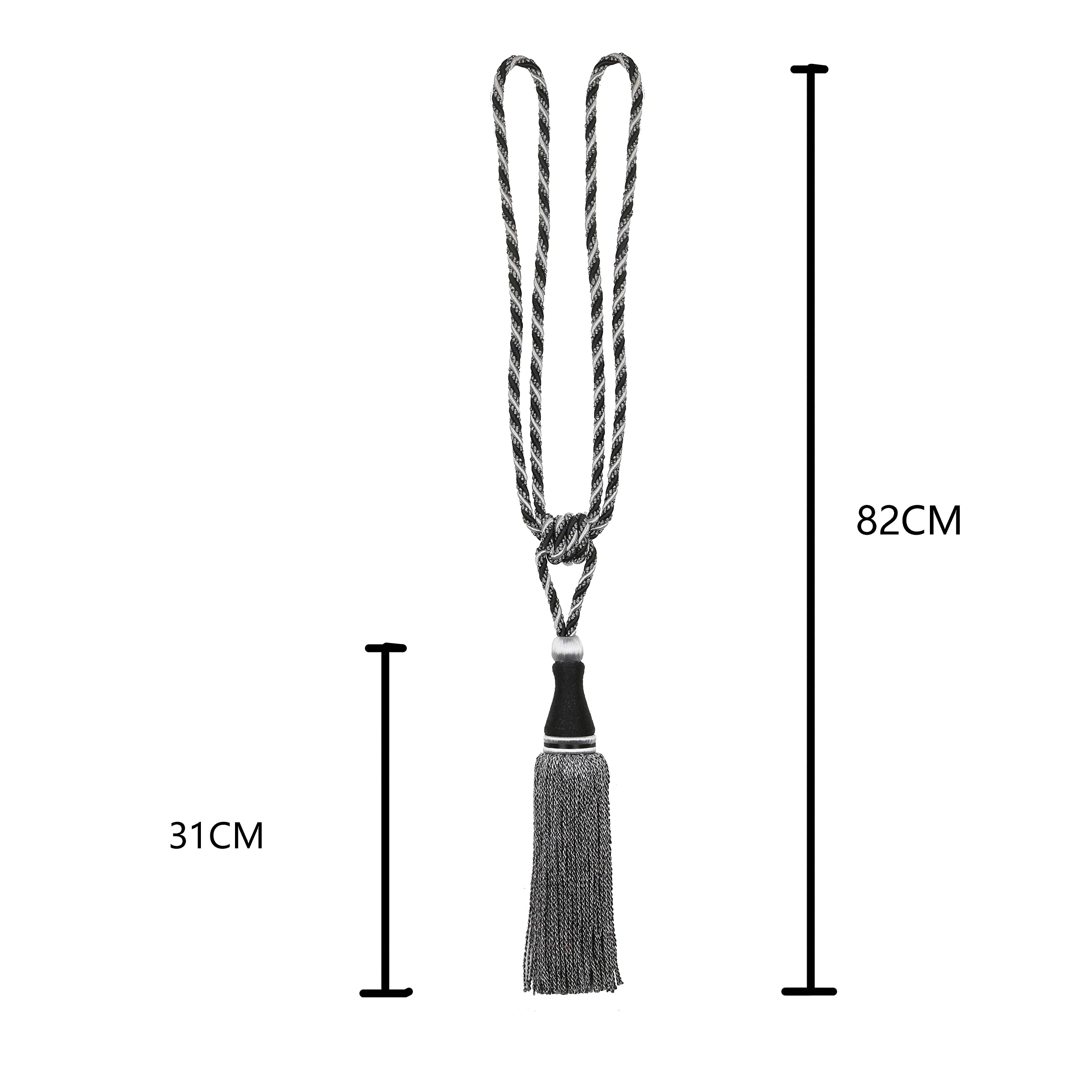 Raffhalter für Vorhänge, große Quasten, luxuriöse Vorhangseile, dekorative Raffhalter, geflochtene Quaste, 2 Stück, Schwarz, 2 Stück