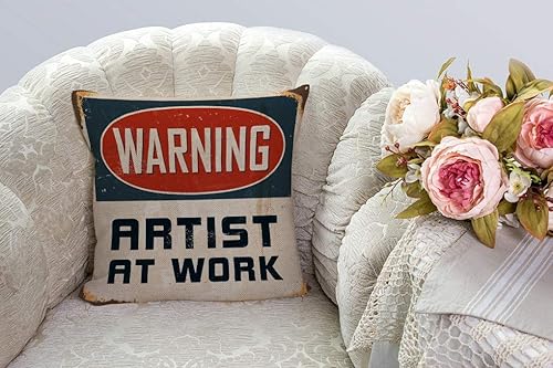Miniatura 2 de Warning Artist at Work - Funda de almohada de lino y algodón, funda de cojín decorativa cuadrada de 18 pulgadas sin relleno de almohada