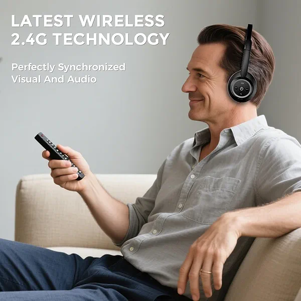 ROSIDA Wireless Headphones for TV Watching, Wireless Headphones for Seniors with Transmitter Charging Base, Bluetooth Headsets for TV, No Audio Delay, Gift for The Seniors or Parents, Black