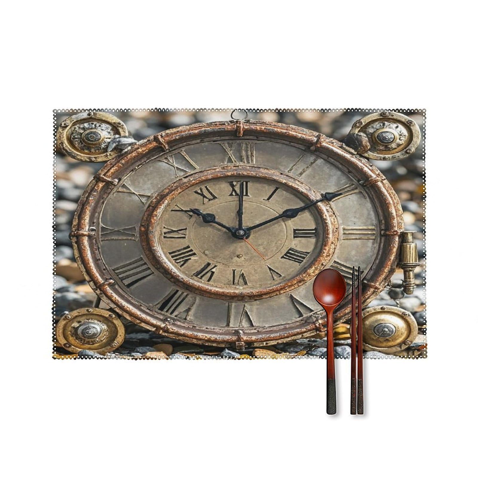 Rusty Steampunk Clock Placemats Washable Canvas Place Mats Decoration Placemat for Dining Table Easy to Clean Tables Mat Set of 6 for Kitchen Dining Room Coffee Table