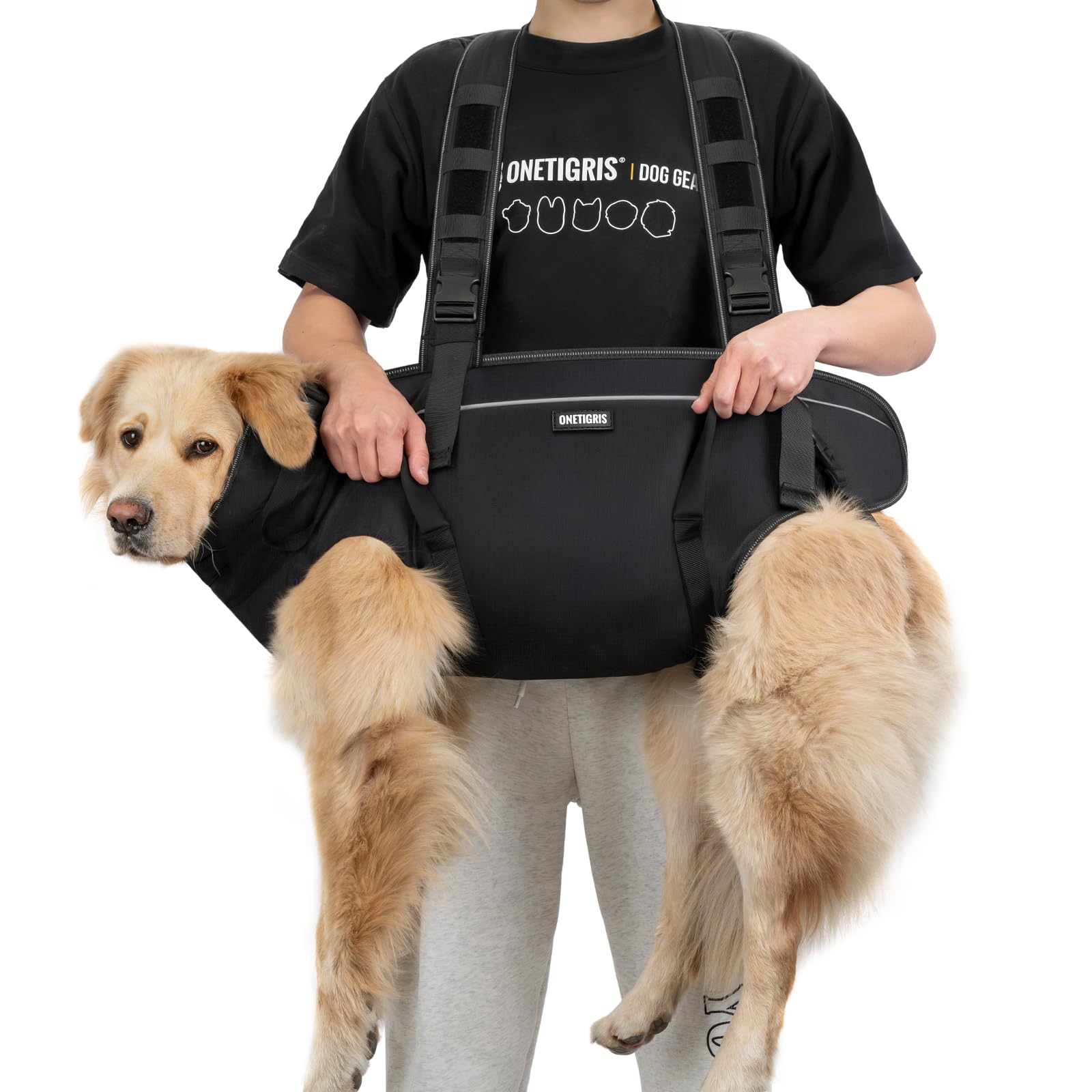 OneTigris Mochila para Perros, Support Ridge: Mochila para Perros de Uso al Aire Libre, Negro, Talla XL