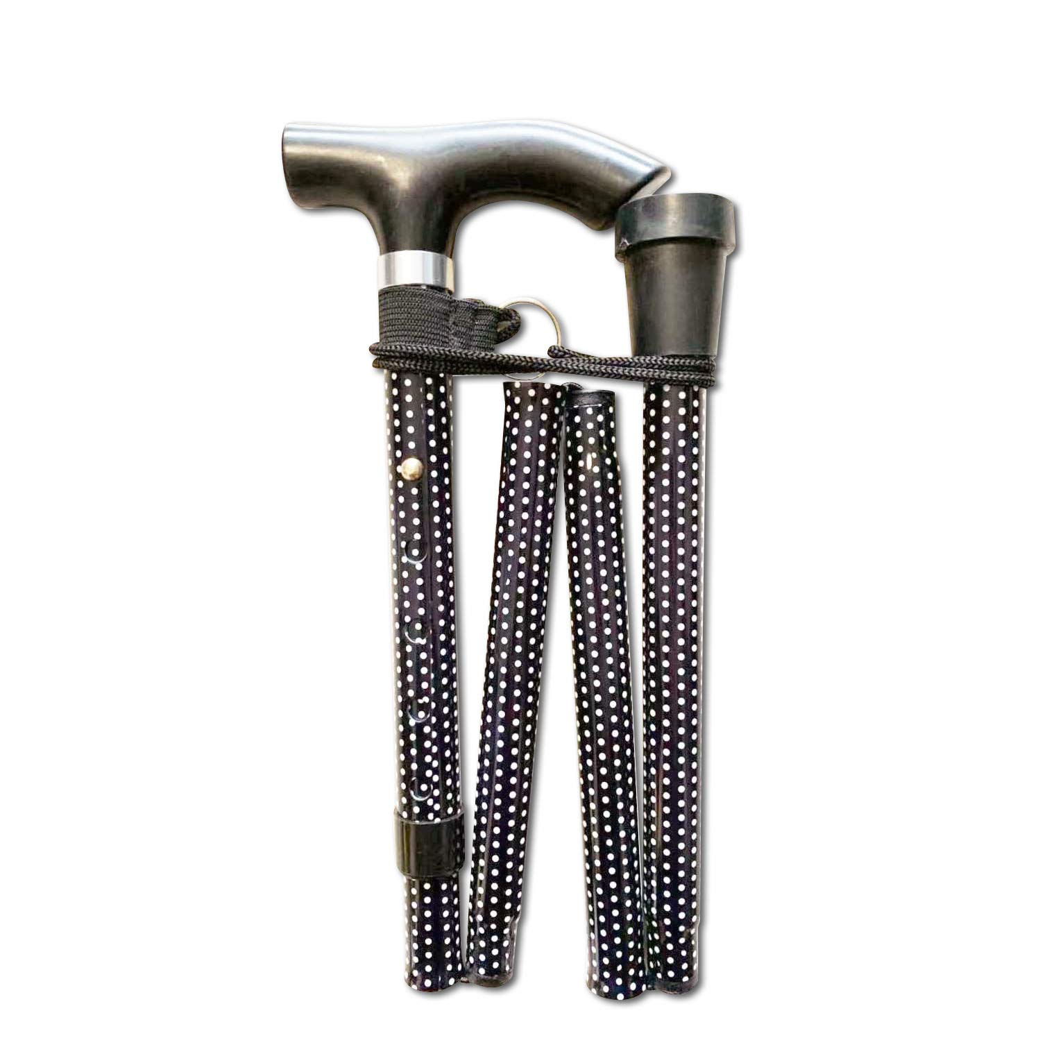 Life Healthcare Walking Stick, Flexible and Durable Mobility Aid, Collapsible & Adjustable From 33-37 Inches - Polka Dot