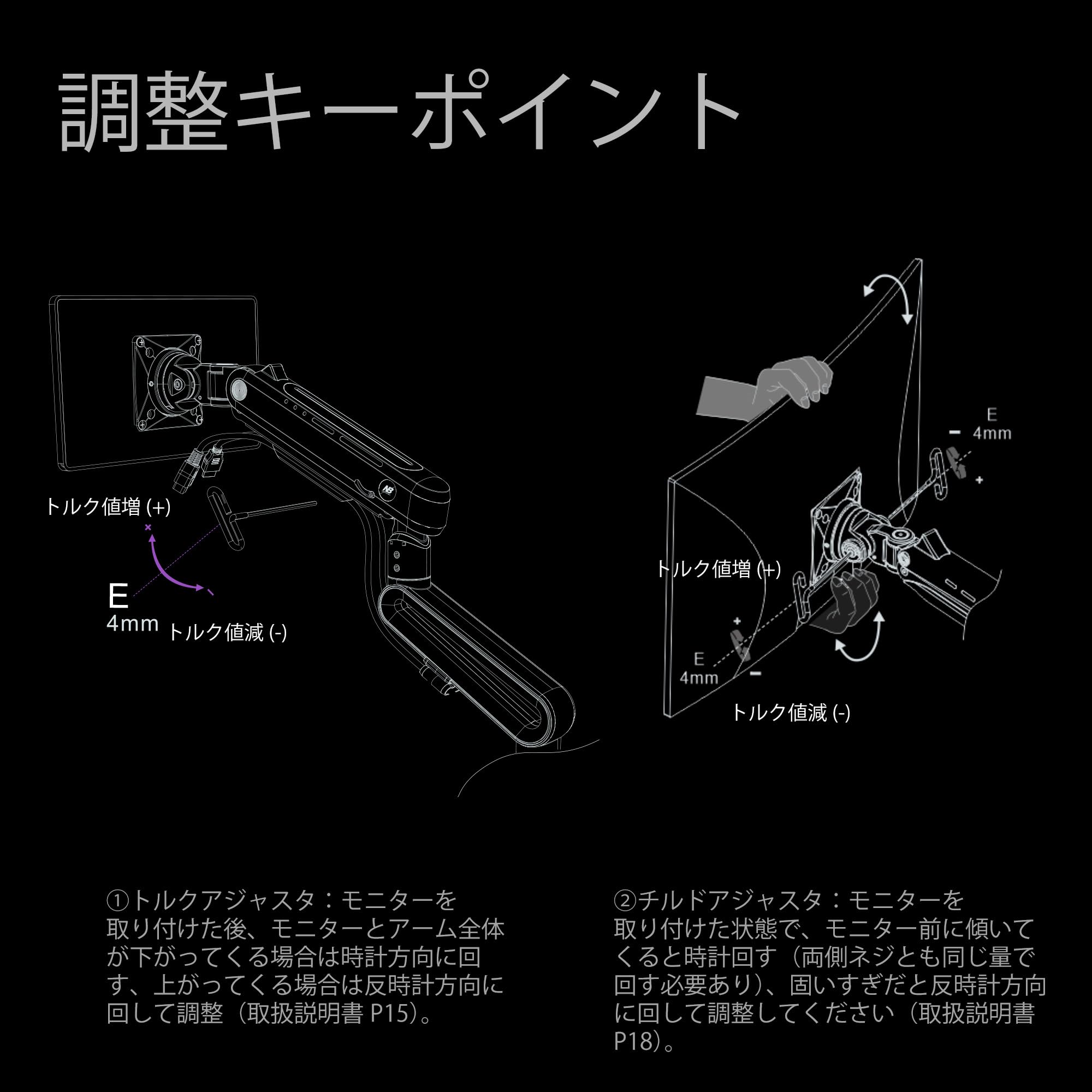 NBERGONOMIC 大型モニターアーム　2-20㎏ 24-57インチ対応 Amazon.co.jp: NB ERGONOMIC 大型モニターアーム 大画面 高耐