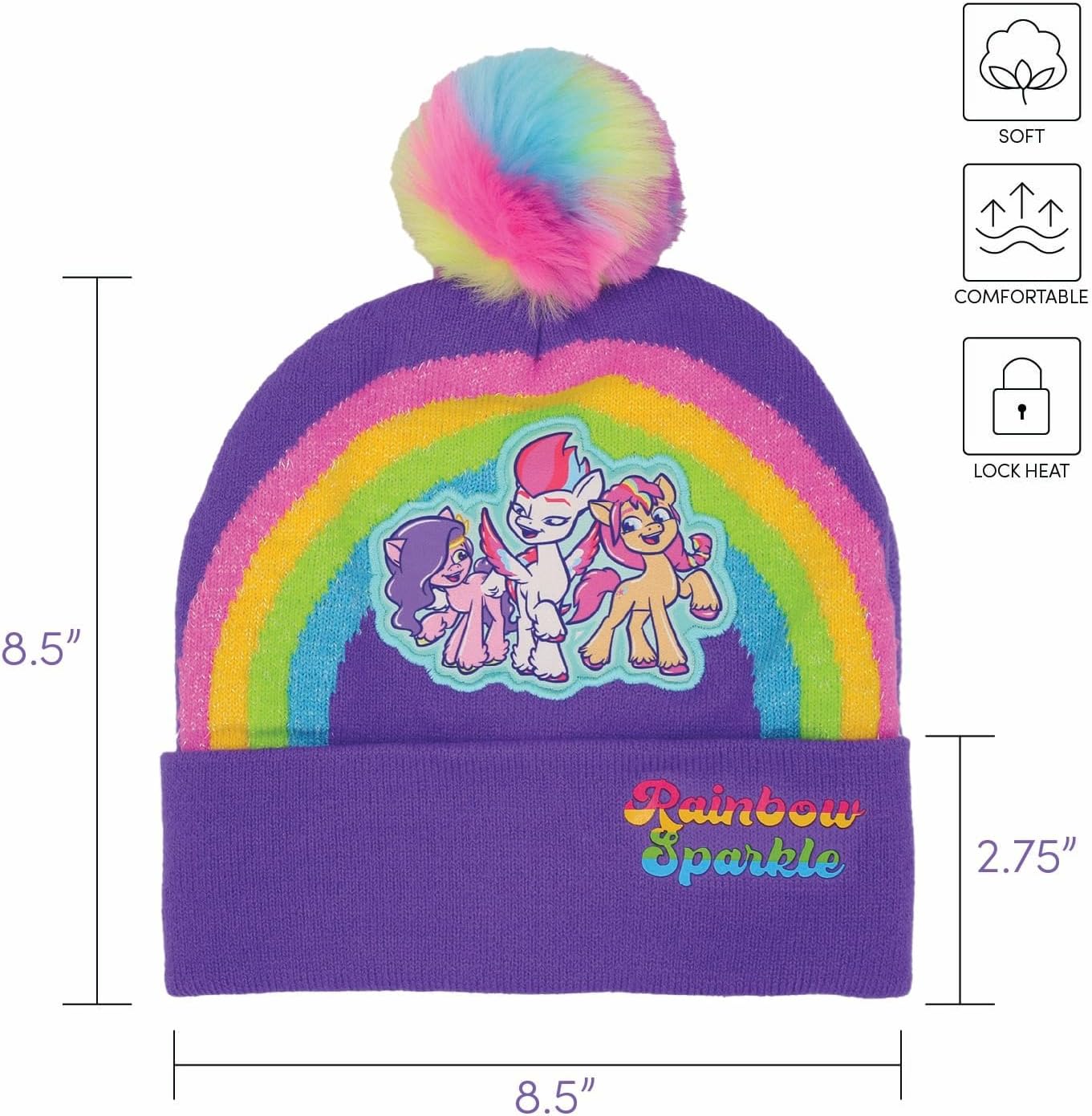 Super Mario and MLP Kids Winter Hats, Cute Warm Pom Pom Beanie, Boys Winter Hat Ages 4-14, Girls Cold Weather Hats