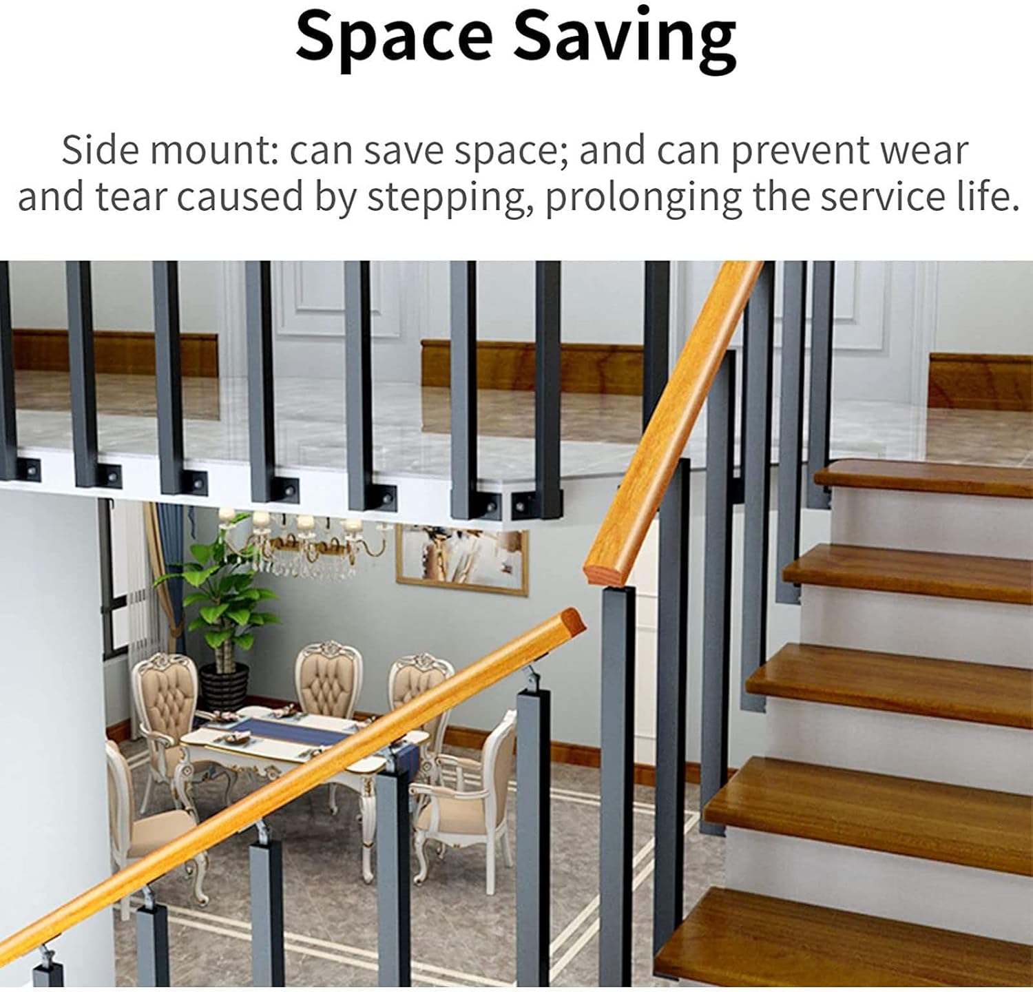 Side Mounted Stair Balusters Spindles, Square Metal Stair Balusters Post, Banister Column with Flat & Adjustable 270° Angle Bracket, Side Mount, for Deck, Steps, Garden, Outdoor Stairs Remod