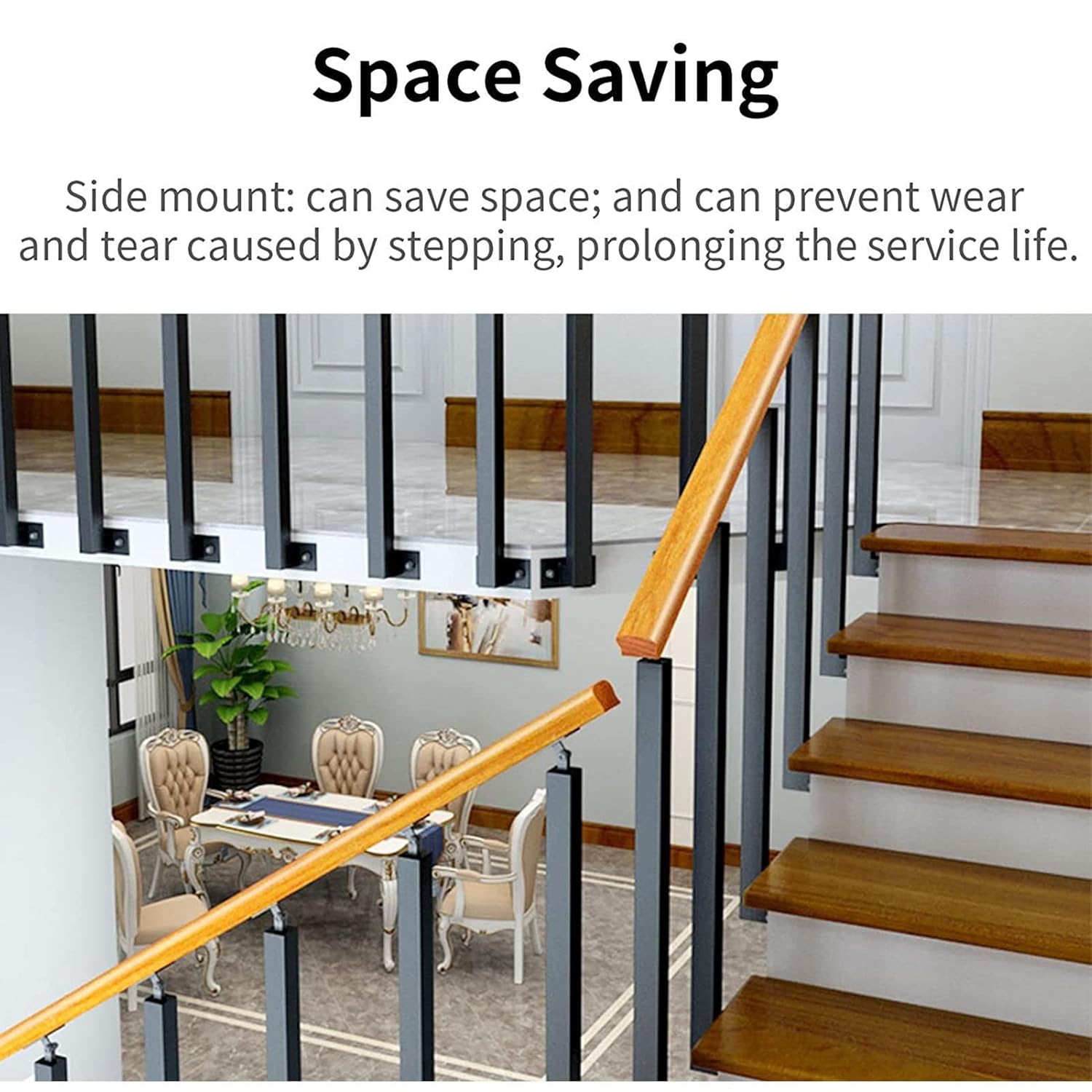 Side Mounted Stair Balusters Spindles, Square Metal Stair Balusters Post, Banister Column with Flat & Adjustable 270° Angle Bracket, Side Mount, for Deck, Steps, Garden, Outdoor Stairs Remod