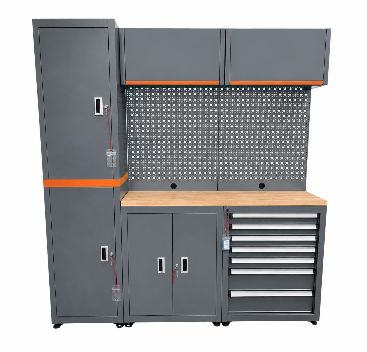 PROWORK JS-108 Combinazione Officina Professionale con Banco da Lavoro, Armadi, Pensili, Pannello Portautensili e Cassetti, Sistema Modulare in Acciaio per Garage e Officina