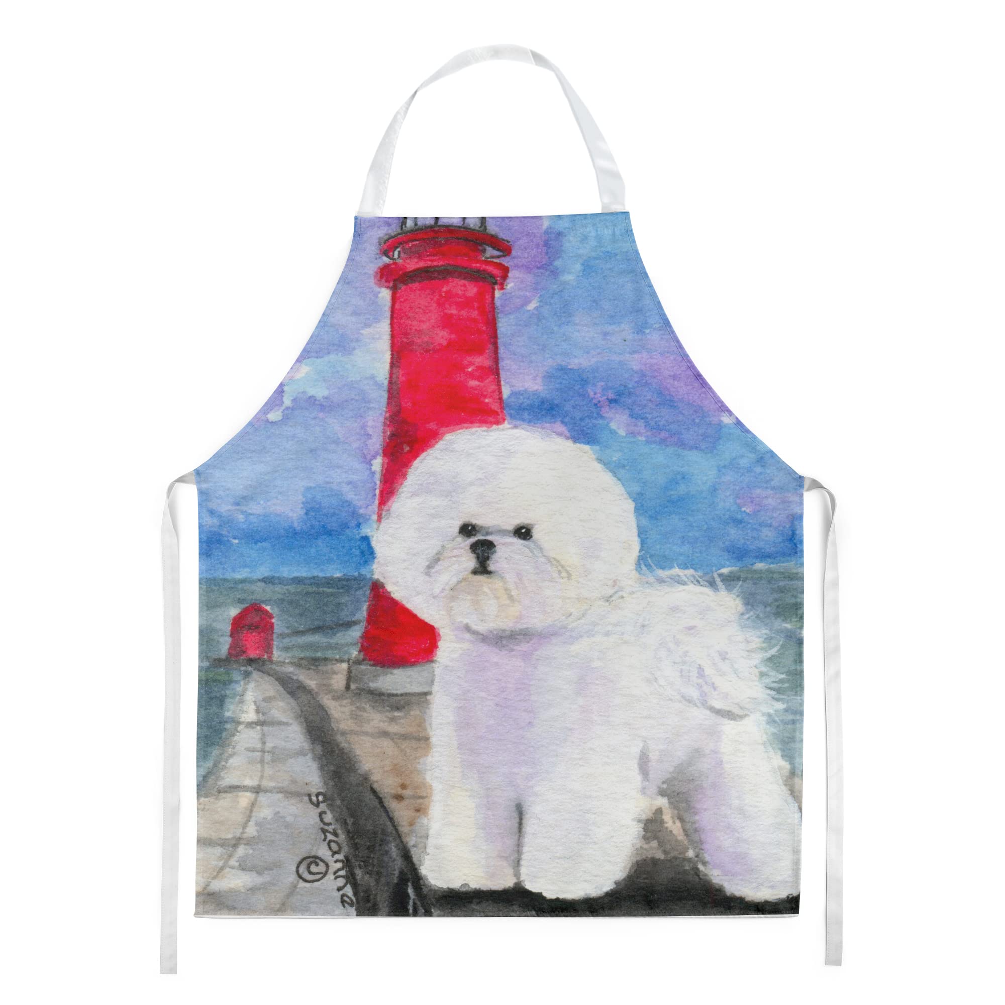 Caroline's Treasures Lighthouse with Bichon Frise Apron, Large, Multicolor