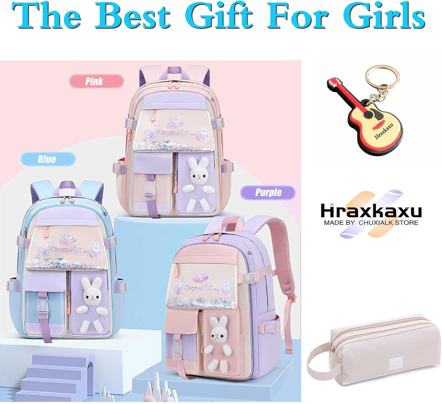 Cute Bunny Backpack, Kawaii Bunny Backpacks Girls,Back To School Large Capacity Waterproof Bookbag for Grades 1-6 Bags(Pink)