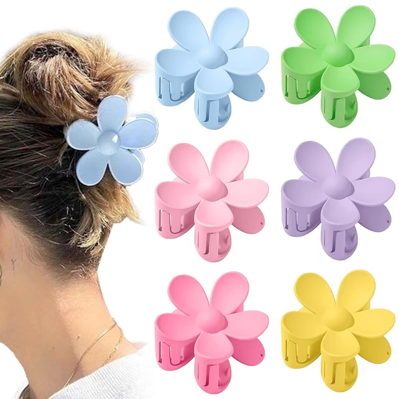 6 Piezas Grande Pinzas de Pelo, Antideslizantes Coloridas clips de pelo con flores, Plástico Grande Pinzas Pelo, Para mujeres y niñas accesorios cabello(6 colores)