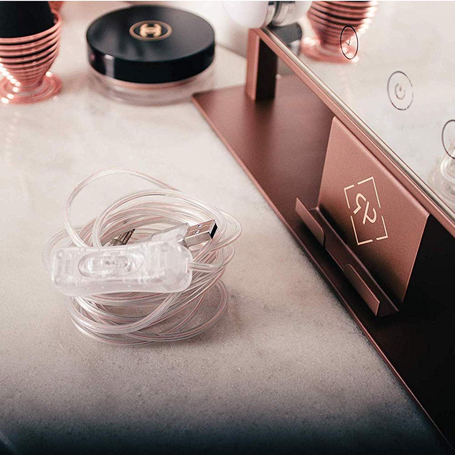 Vanity Mirror With Lights and Phone Mount - Hollywood Style Makeup Vanity Mirror with Lights 12x3W Dimmable LEDs with Touch Control, Phone Cradle | Tabletop Lighted Cosmetic Mirrors