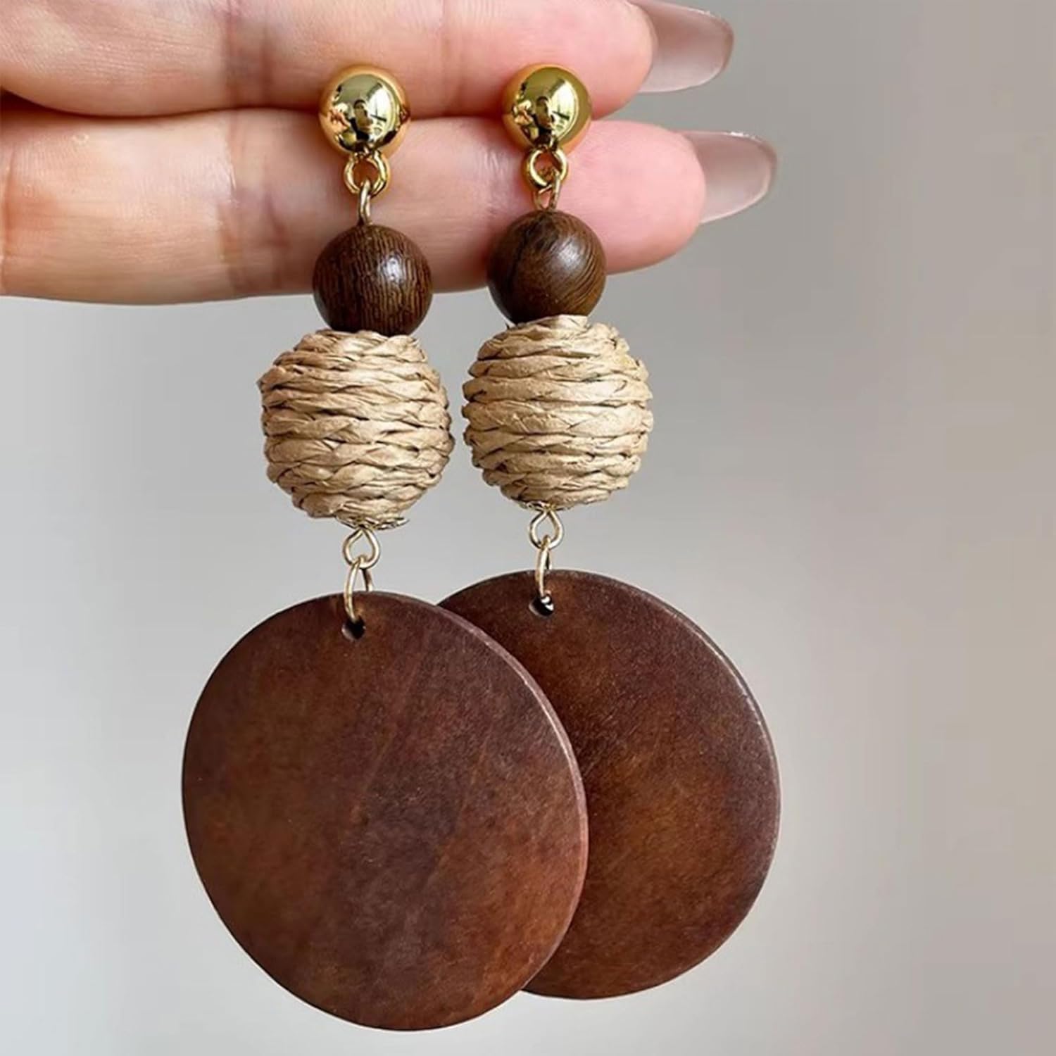 Vintage Brown Wooden Earrings For Women Retro African Bohemian Round Circle Dangle Drop Earrings Long Geometric Lightweight Jewelry - Image 6