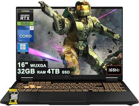 ASUS TUF Gaming F16 Laptop 16" WUXGA IPS 165Hz 100% sRGB, GSYNC Intel 16-core i7-14650HX 32GB RAM 4TB SSD GeForce RTX 5060 Up to 572 AI Tops RGB Backlit Thunderbolt Hi-Res Win11Pro ICP Hub