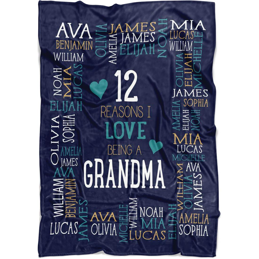 Yeh Gift Personalized Grandma Blanket Throw. Reasons I Love Being a Grandpa Grandma Papa Mommy Nana. Customized Blanket for Grandparent with All Names in for Birthday (Navy, Fleece)