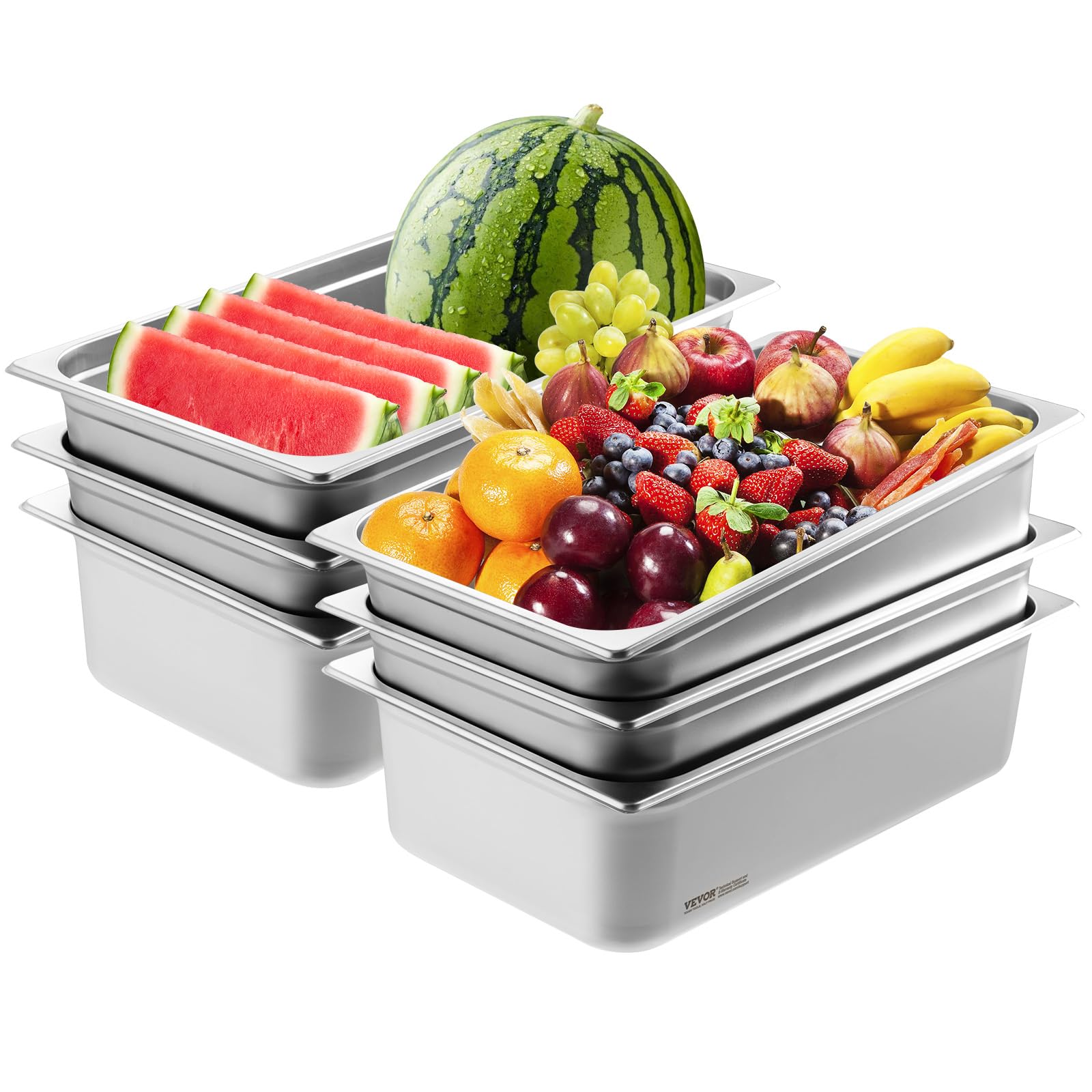 VEVOR 6 Pack Hotel Pans, Full Size 0.8mm Thick 6-Inch Deep Commercial Stainless Steel Restaurant Steam Table Pan, Catering Storage Food Pan, for Industrial & Scientific