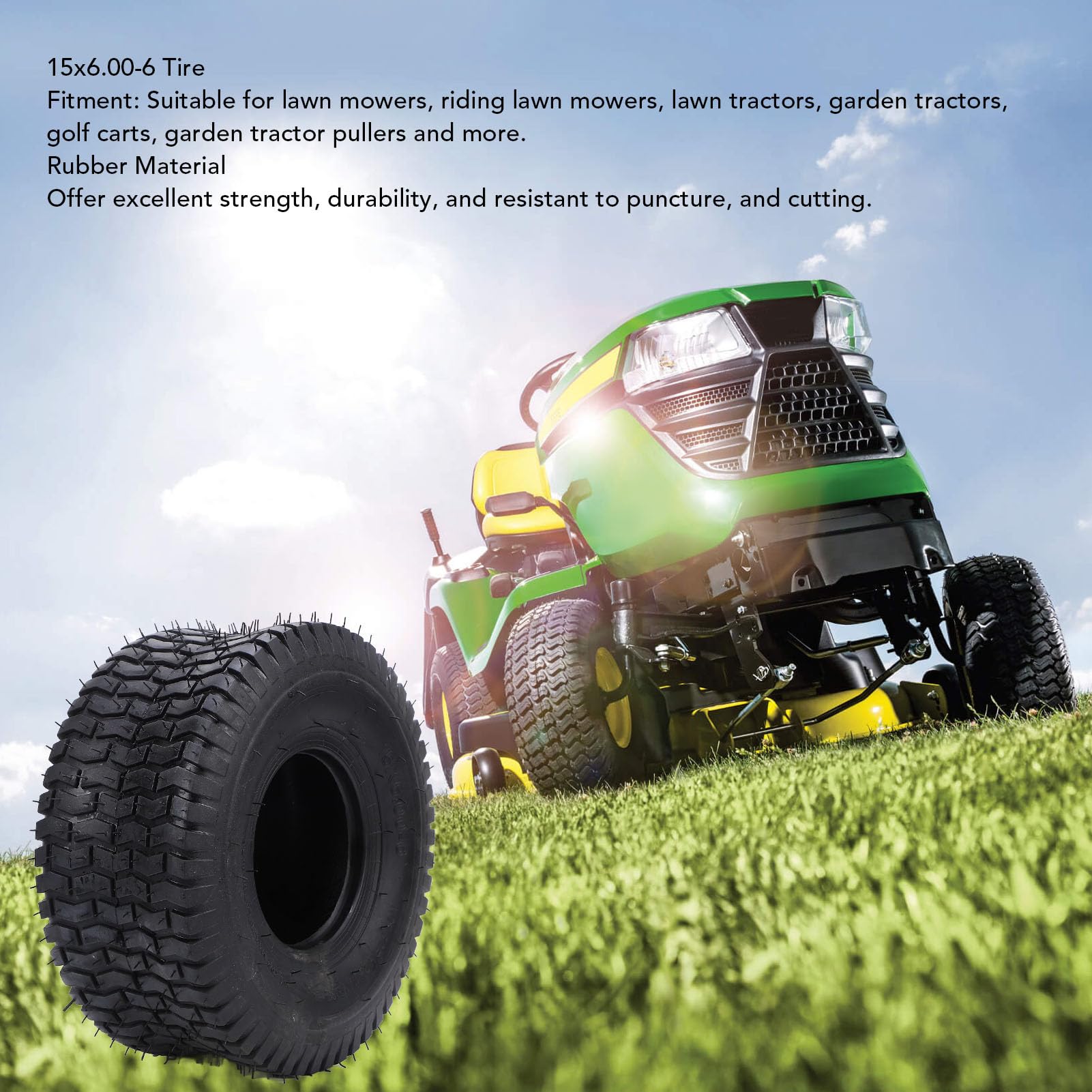 Neumático de Tractor de Jardín Resistente sin Cámara 15x6.00-6 para Cortacésped