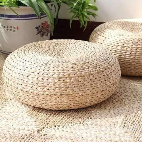 Straw Flat Seat Cushion, Handmade Floor Pouf Mat, Ottoman Footstool