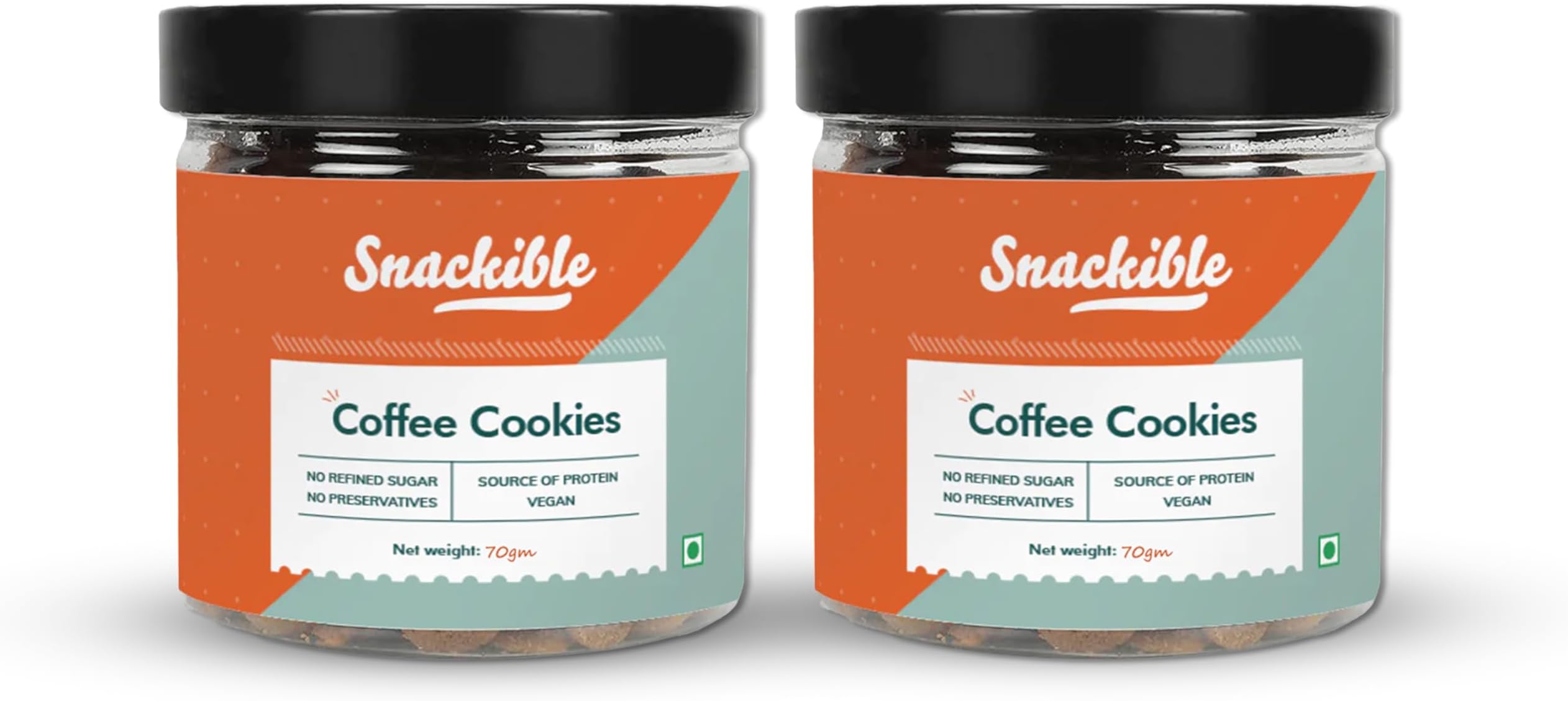 Snackible Coffee Cookies (2 x 70) | Healthy Cookies | No Palm Oil | No Refined Sugar | Sweetened with Jaggery | Made with Oatmeal Powder | Source of Protein & Fibre