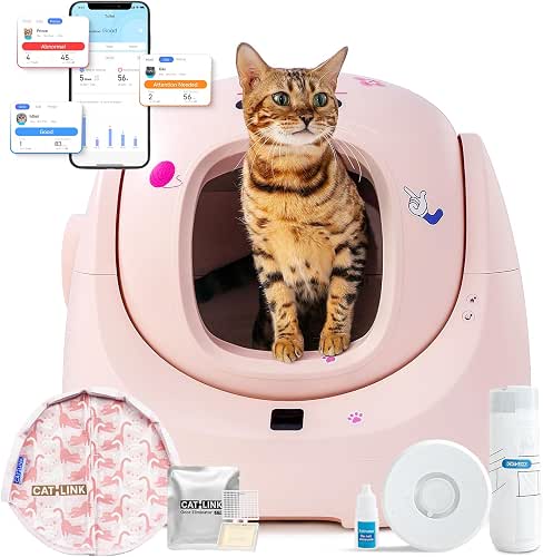 CATLINK Baymax Litiere Chat Autonettoyante Capacité 70L– Protection Anti-Fuites Latérales