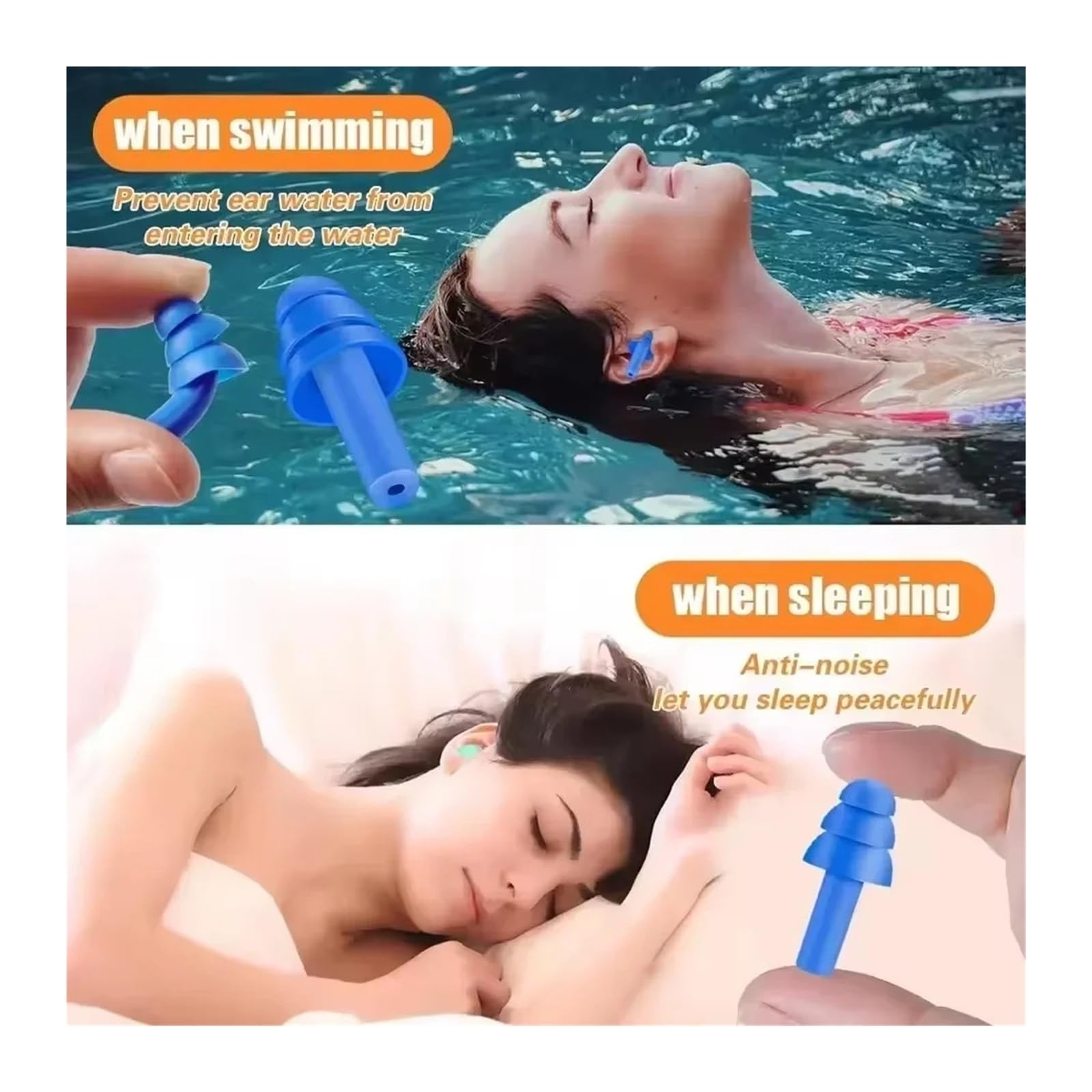 1/25 paia di tappi per le orecchie in silicone con cancellazione del rumore, per dormire e nuotare, impermeabili, riutilizzabili (25 paia (50 pezzi)