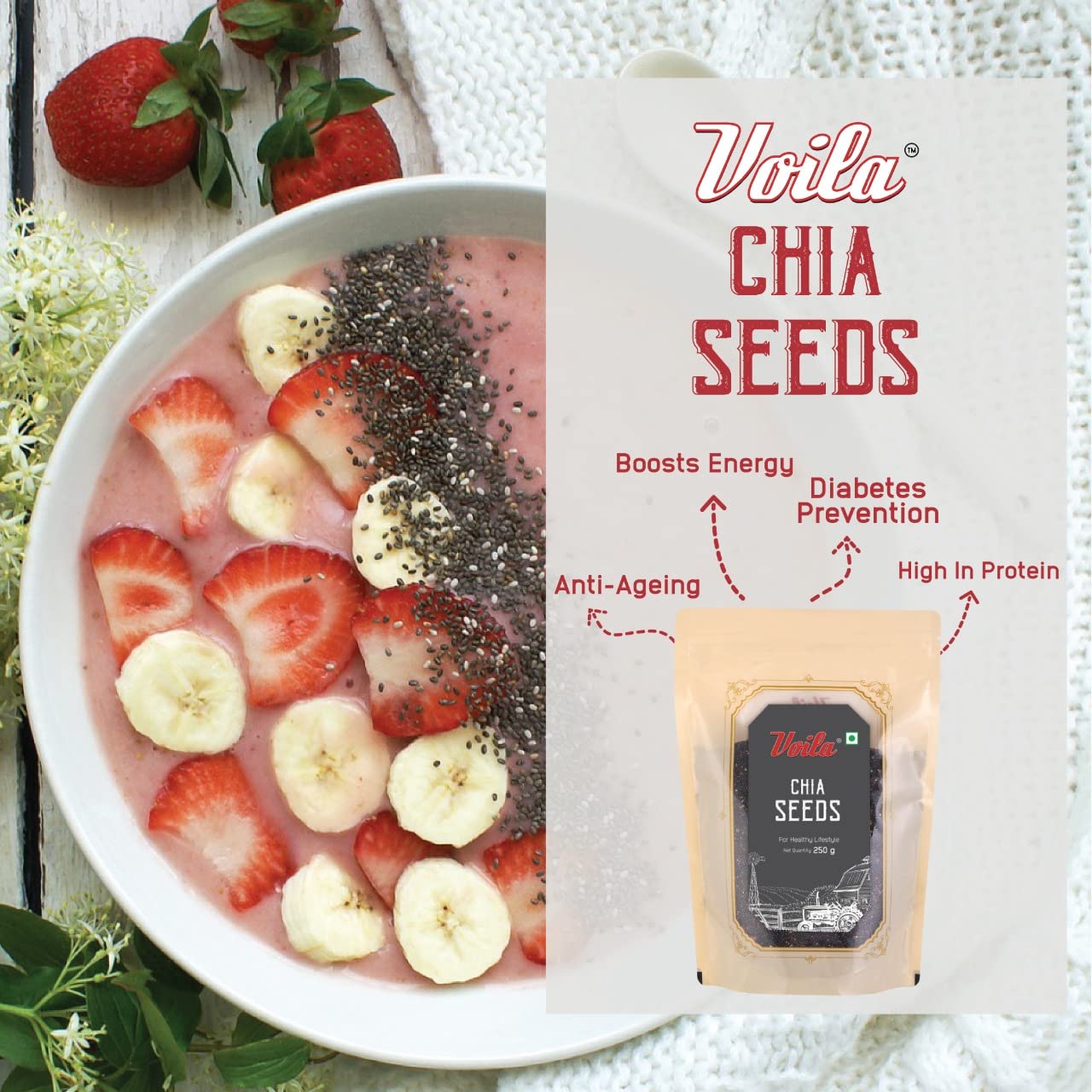 Voila Chia Seeds 250g | Premium Quality Natural Chia Seeds | Rich Source of Plant-Based Protein, Dietary Fiber & Omega-3 Fatty Acids | Superfood for Smoothies, Oatmeal, Yogurt, Salads, Baking & Healthy Recipes | Vegan & Vegetarian Friendly | Hygienically Packed| Rich In Omega - 3 | High Protein & Fiber 3