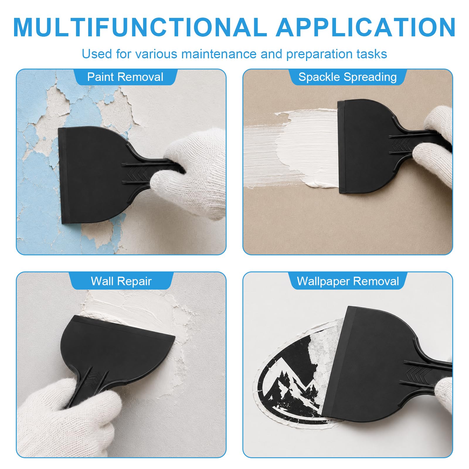 6 Pack Plastic Putty Knife Set, 6 Assorted Sizes 1.5" 2" 3" 4" 6" 8" Flexible Plastic Scraper Tools for Spackling, Drywall Repair, Patching, Caulking & Wallpaper Removal — Amazon image 7
