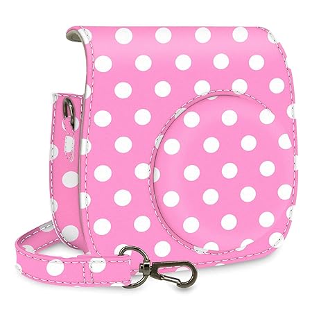 FotoCart Camera Compact Bag for Instax Mini 11 Instant Camera and Also use with Mini 8, Mini 9 & Mini 10 Instax Camera (Black) (DOT Pink)