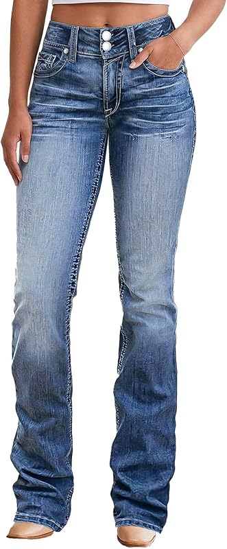 Flamingals Jeans con corte de bota y cintura alta para mujer Pantalones jeans acampanados | jeans Acampanados, Cintura Alta, Control De Barriga, Elásticos, De Moda, Pantalones Rectos Acampanados