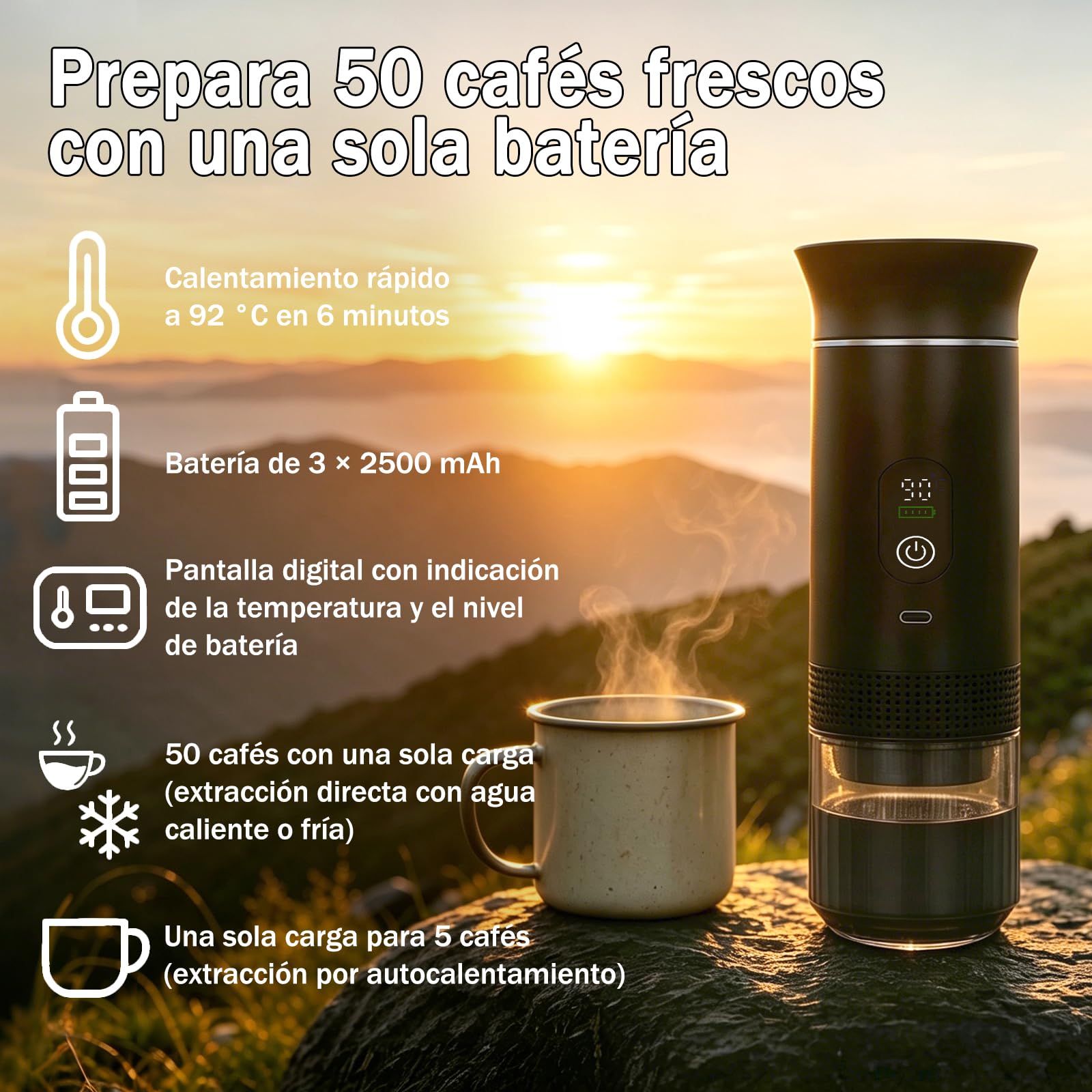 Cafetera de café espresso eléctrica portátil,3 en 1 Cafetera Portátil Espresso con Calentamiento Rápido,minicafetera de viaje,Ideal para Viajes, Oficina y Camping