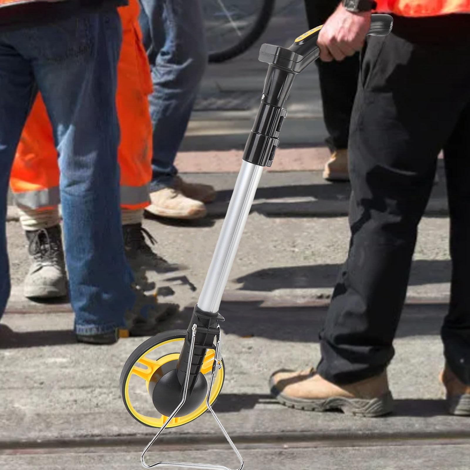 LiebeWH Telémetro Plegable con Rueda de Medición de Distancia para Medición de Césped con Cinta Métrica, Eje Ergonómico de Aleación de Aluminio para Trabajadores de Obras de Construcción