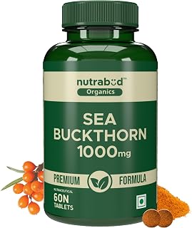 Nutrabud Organics Sea Buckthorn Berry Powder Capsules 1000mg - 60 Veg Tabs - Natural Source of Vitamin-A,C,E,K, Omega-3,6,... Price In India