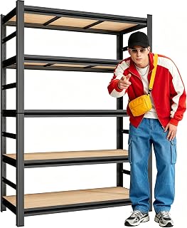 Garage Shelving Adjustable Wood Storage Shelves with Anti‑Tip Safety Kit