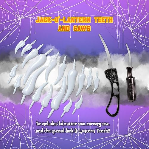 Miniatura 4 de My Hobbies Gifts Paquete de Halloween 4 en 1 kit de tallado de calabaza de dientes Jack o' Lantern, calcomanías de huesos, calcomanías de decoración