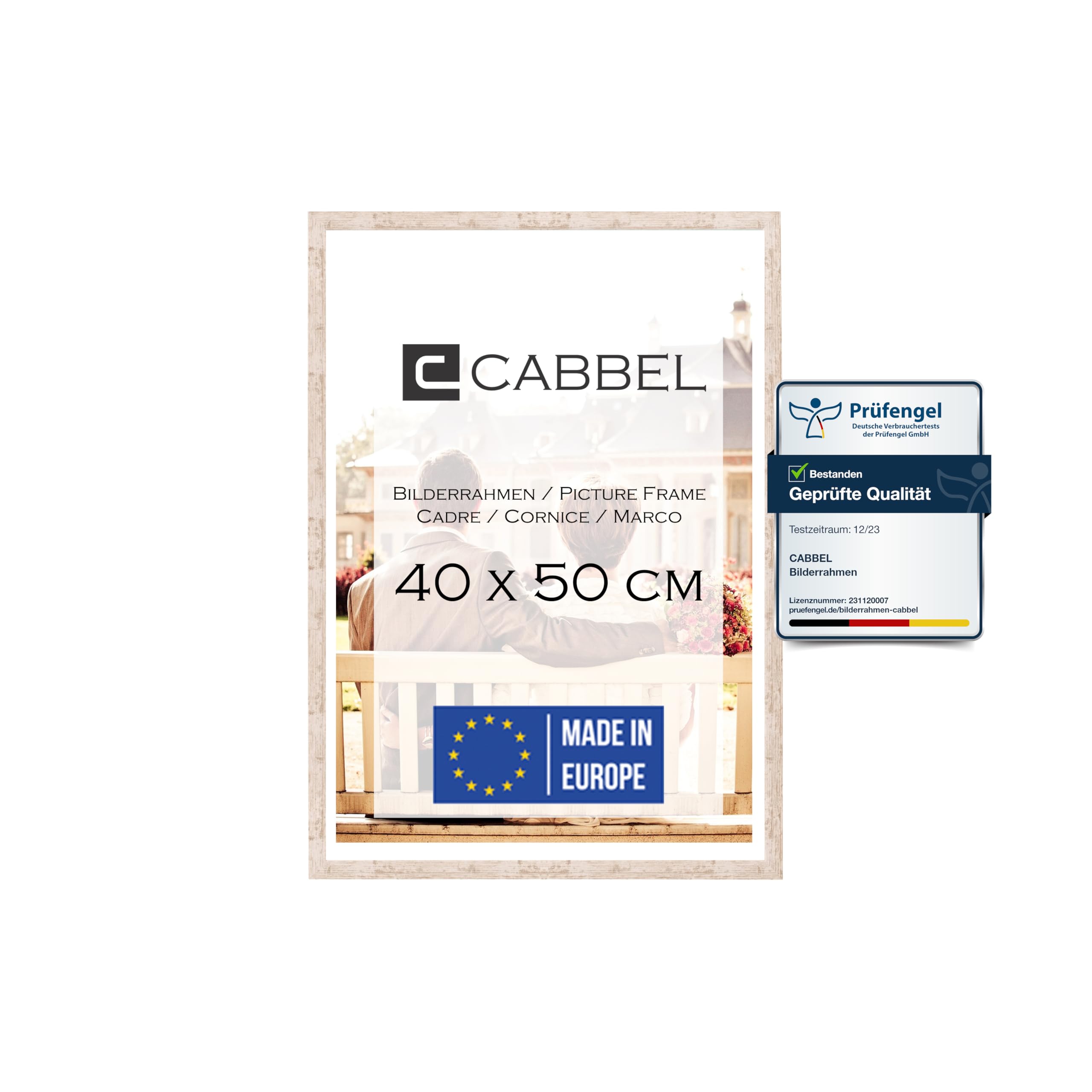 CABBEL Marco 40x50 cm, Abedul, Marco de Madera MDF Resistente, Cristal Plexi inastillable, para Colgar, Ideal para Fotos/Cuadros/Collage