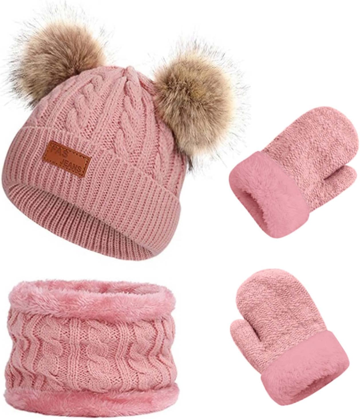 Duoyeree Baby Winter Hat Scarf Glove Beanie Set Girls Boys Pom Pom Knitted Beanie Mitten Scarves for Toddler 0-3T