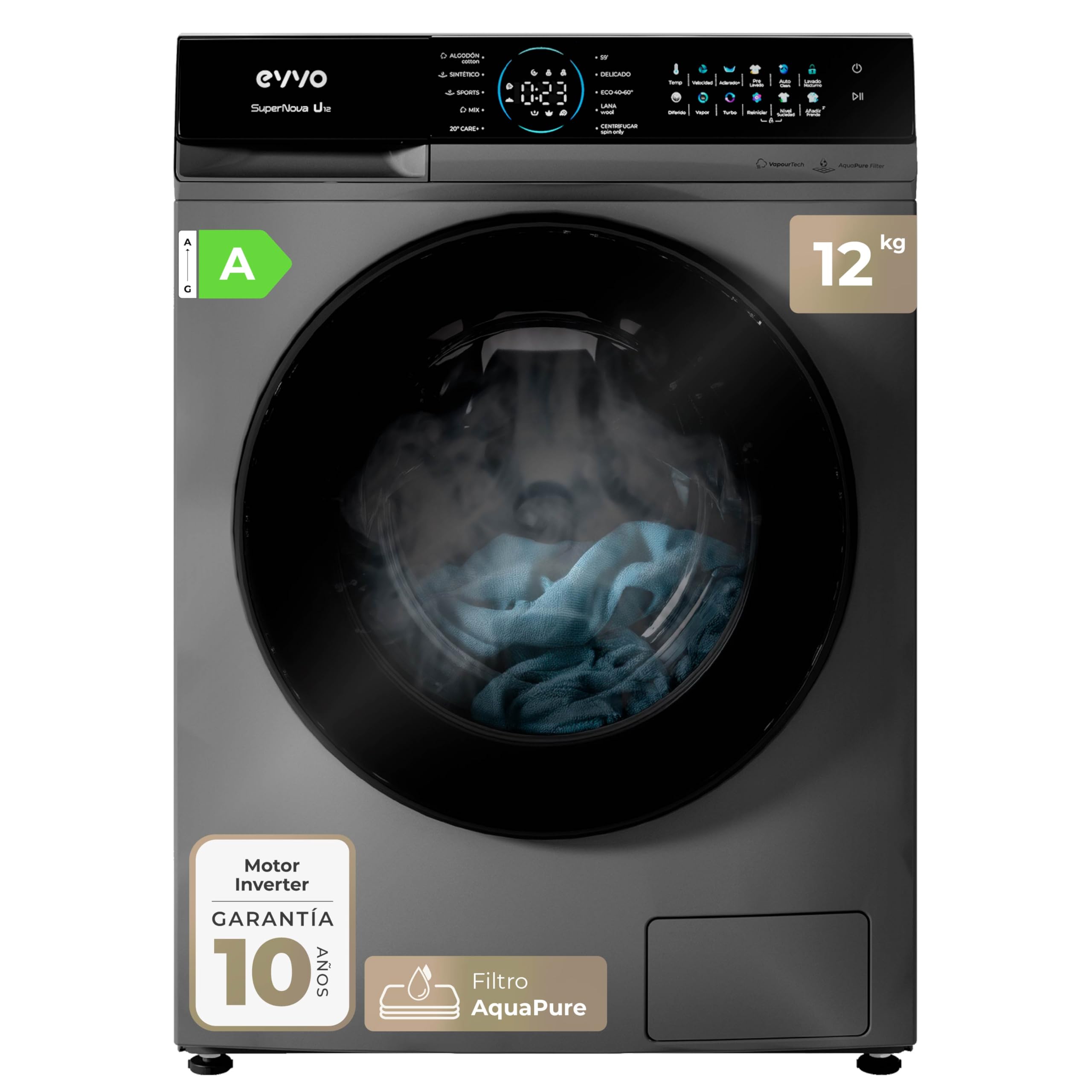 EVVO Lavadora carga frontal 12 kg Supernova