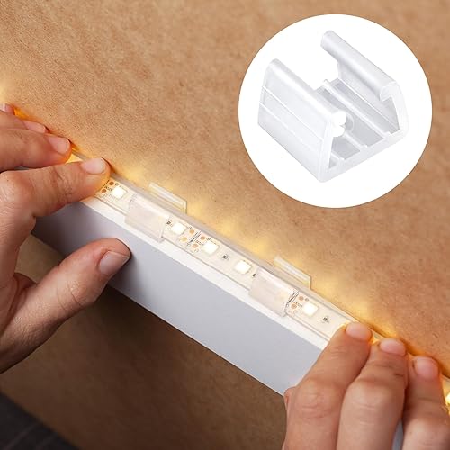 Miniatura 5 de Pndeyo Clips de tira de luz LED con tornillos, 100 piezas, clips de luz de cuerda para exteriores, clips de montaje de neón, soporte de abrazadera